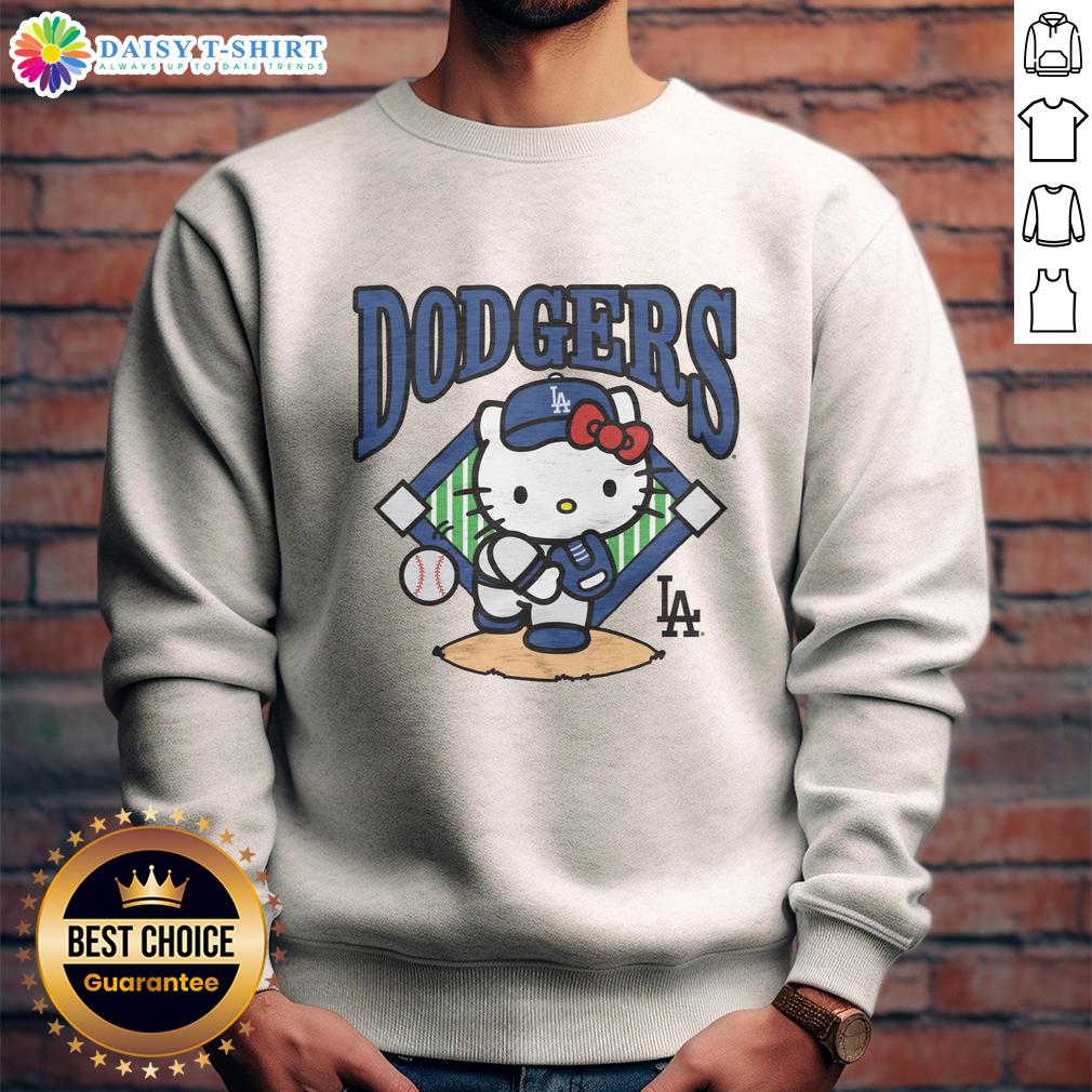 Pretty Los Angeles Dodgers Hello Kitty Sweatshirt Alt Text: Stylish Los Angeles Dodgers Hello Kitty sweatshirt featuring vibrant colors and playful design, perfect for fans.