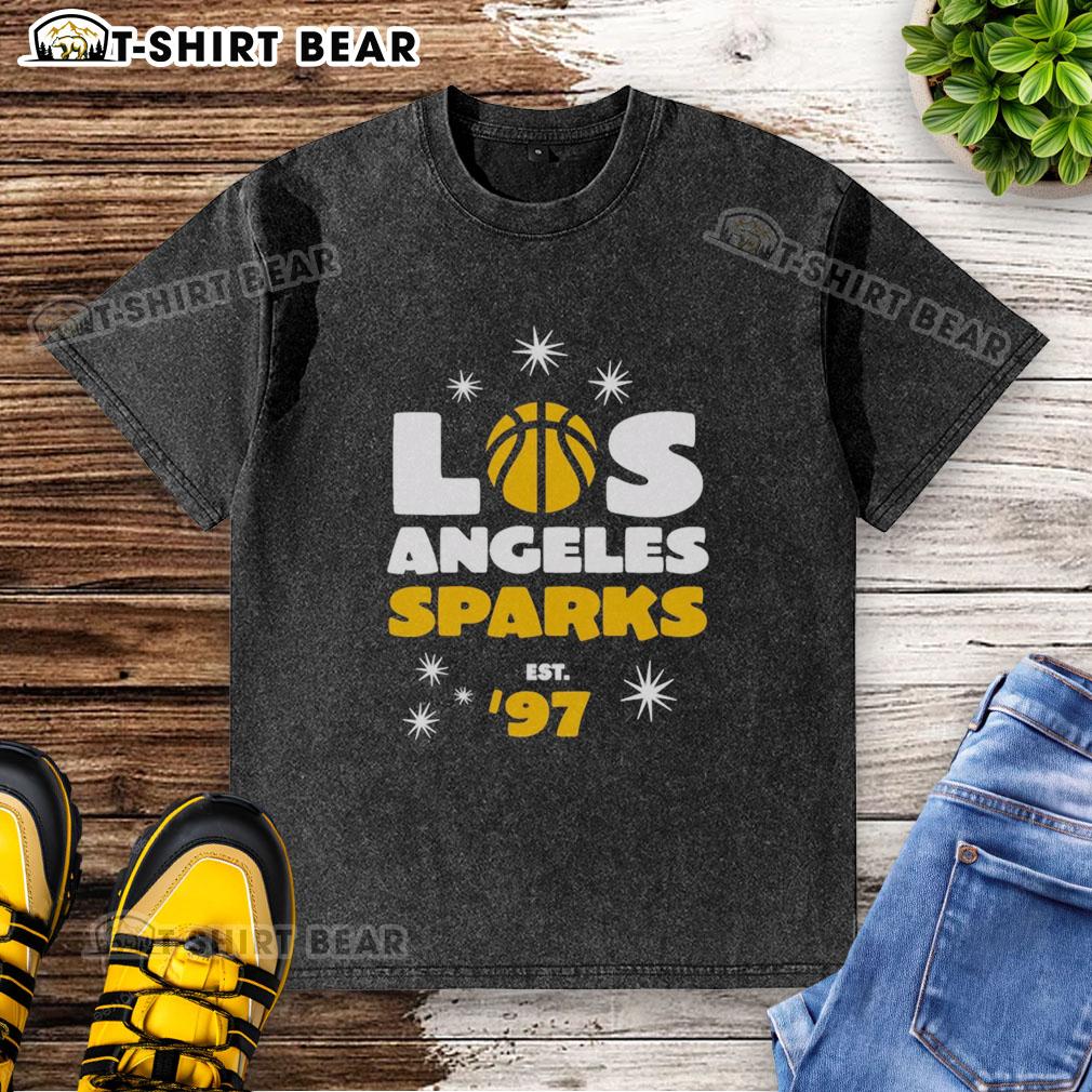 Pretty Los Angeles Sparks Star Power Est '97 Washed T Shirt Pretty Los Angeles Sparks Star Power Est 97 washed t-shirt featuring vibrant team colors and stylish design.