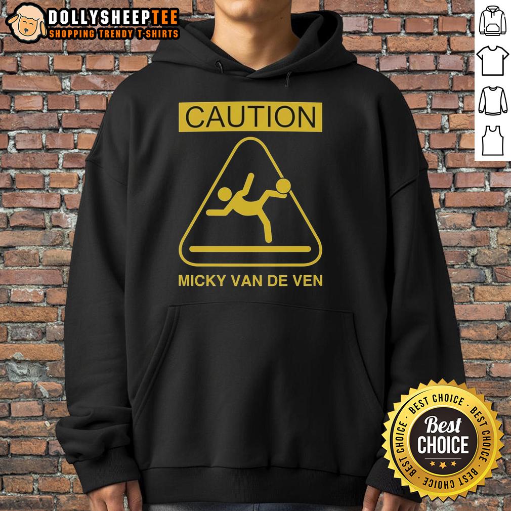 Pretty Micky Van De Ven Tottenham Hotspur Caution Slide Kick Hoodie Pretty Micky Van De Ven in Tottenham Hotspur hoodie performing a caution slide kick on the field.