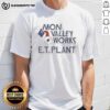 Alt Text: Pretty Mon Valley Works E.T. Plant molten metal pour graphic T-shirt showcasing industrial design and artistry.