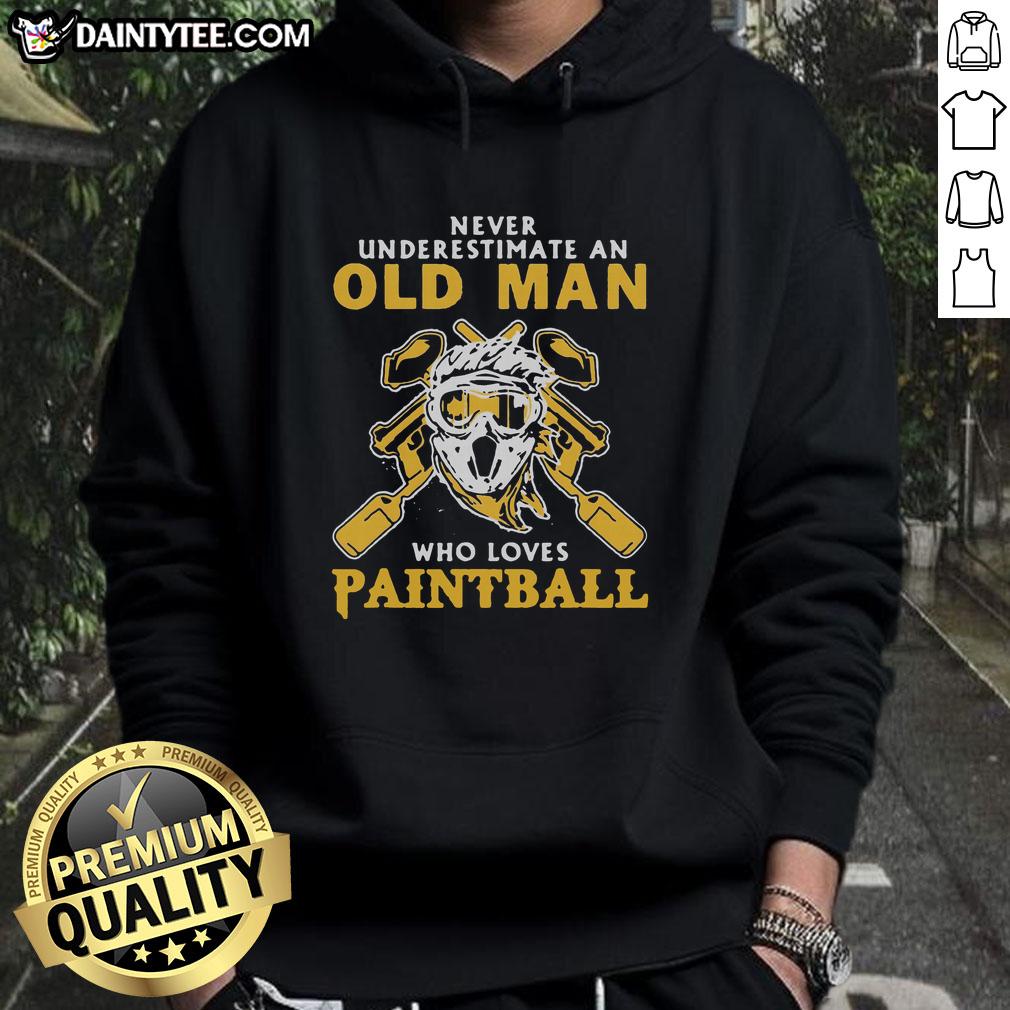 pretty-never-underestimate-an-old-man-who-loves-paintball-hoodie Old man wearing a 'Never Underestimate An Old Man Who Loves Paintball' hoodie, showcasing his passion for paintball.