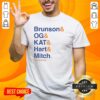 Alt Text: New York Knicks NBA The Lineup T-Shirt featuring Brunson, OG, Kat, Hart, and Mitch player names.
