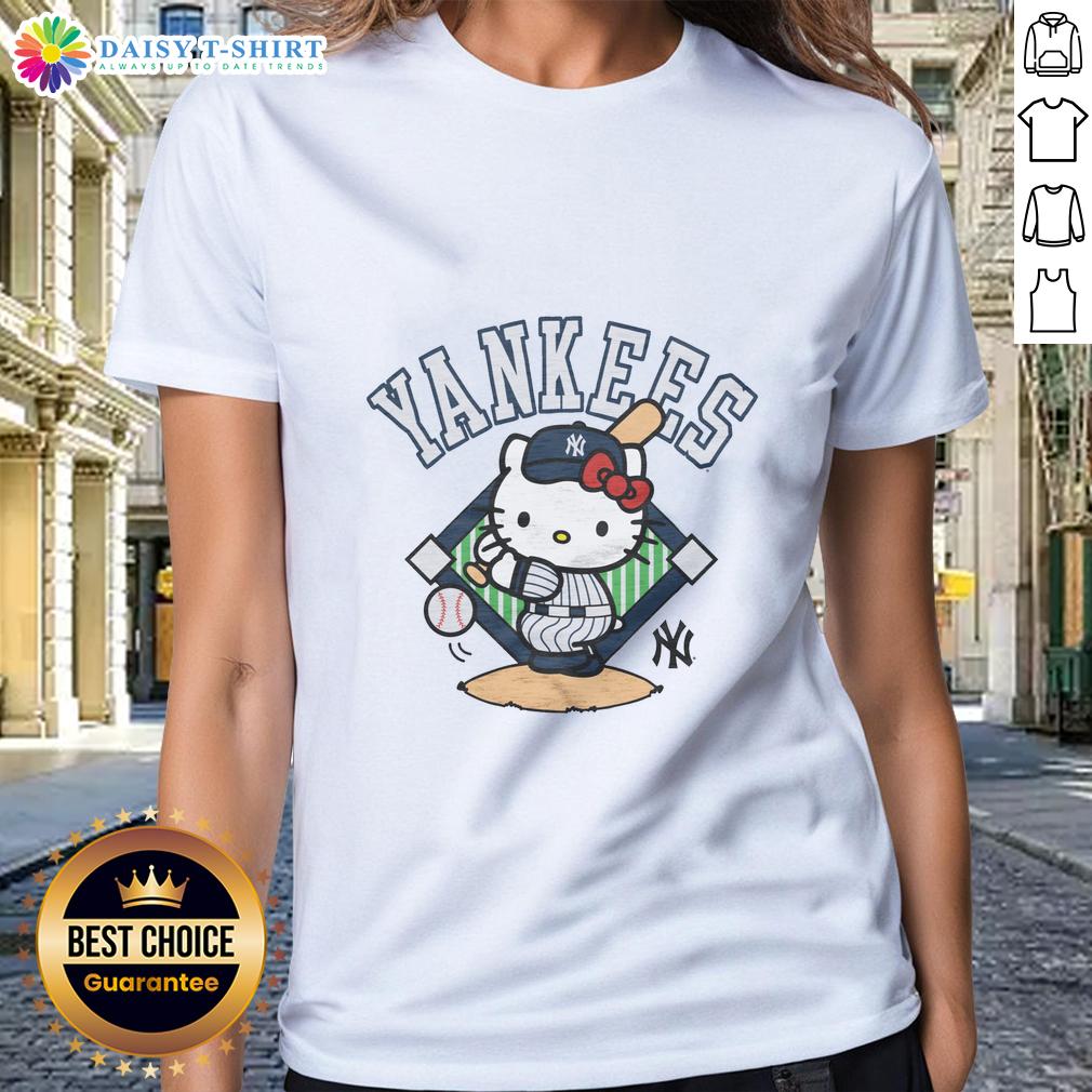 Pretty New York Yankees Hello Kitty Ladies Tee Alt Text: Pretty New York Yankees Hello Kitty ladies tee featuring a stylish design perfect for fans and fashion lovers.