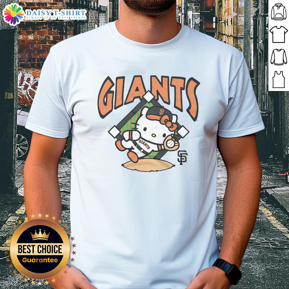 Pretty Orange San Francisco Giants Hello Kitty T Shirt Alt Text: Pretty orange San Francisco Giants Hello Kitty T-shirt featuring a cute design, perfect for fans and collectors.