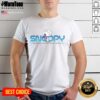 Pretty Peanuts Snoopy beagle roaming in space T-shirt featuring colorful graphics of Snoopy and stars.