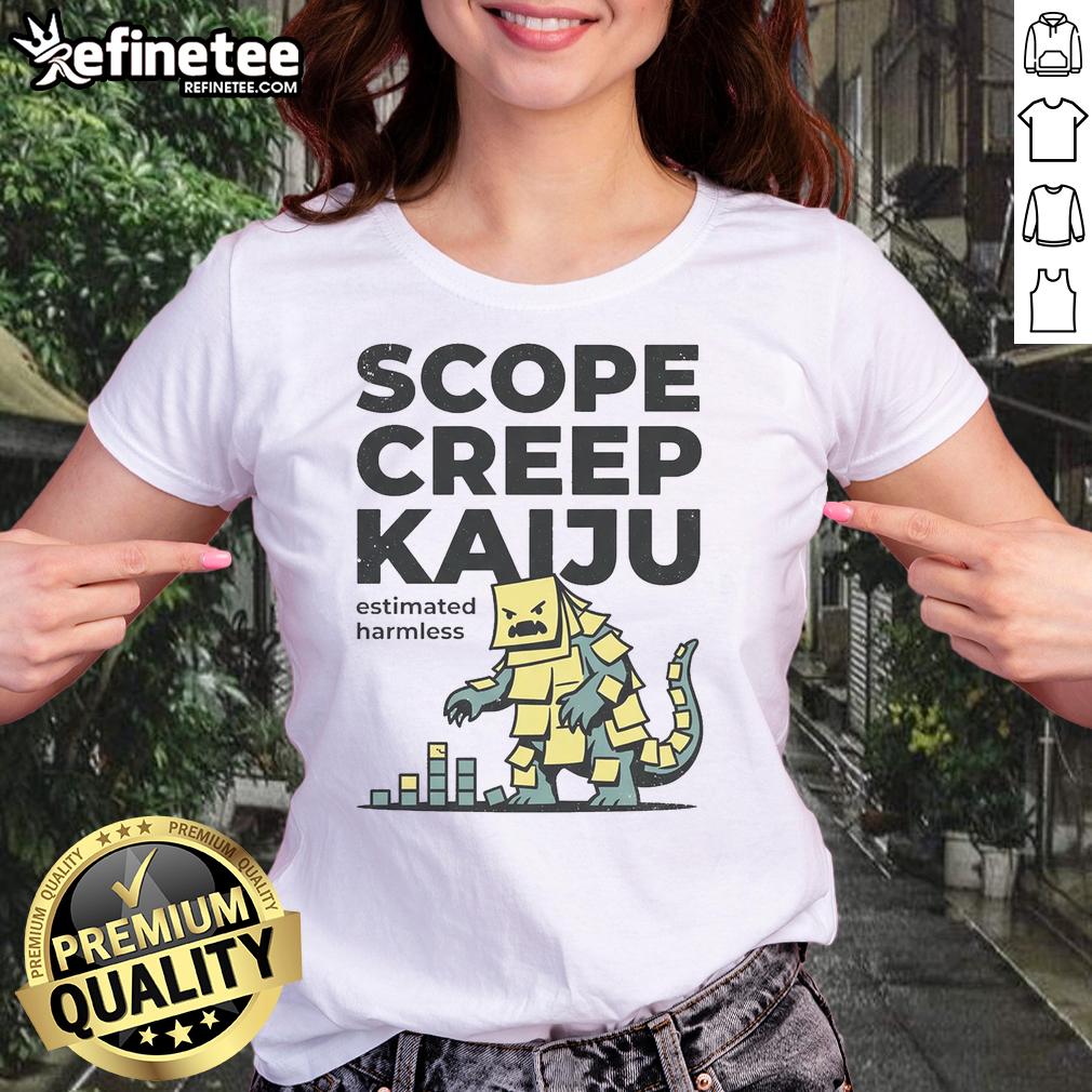 pretty-scope-creep-kaiju-estimated-harmless-ladies-tee Pretty Scope Creep Kaiju Estimated Harmless Ladies Tee featuring a colorful, whimsical design perfect for casual wear.