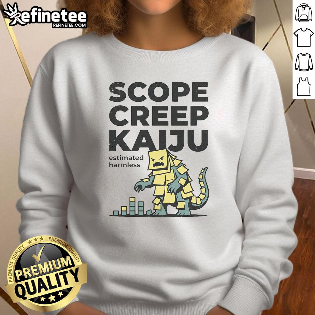 pretty-scope-creep-kaiju-estimated-harmless-sweatshirt Casual Pretty Scope Creep Kaiju Estimated Harmless Sweatshirt featuring colorful monster design for unique style.