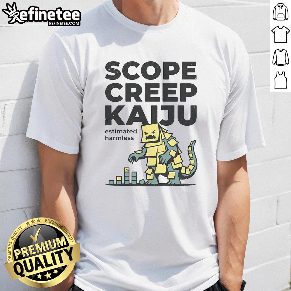 pretty-scope-creep-kaiju-estimated-harmless-t-shirt Pretty Scope Creep Kaiju Estimated Harmless T-Shirt design featuring a colorful, whimsical monster illustration.