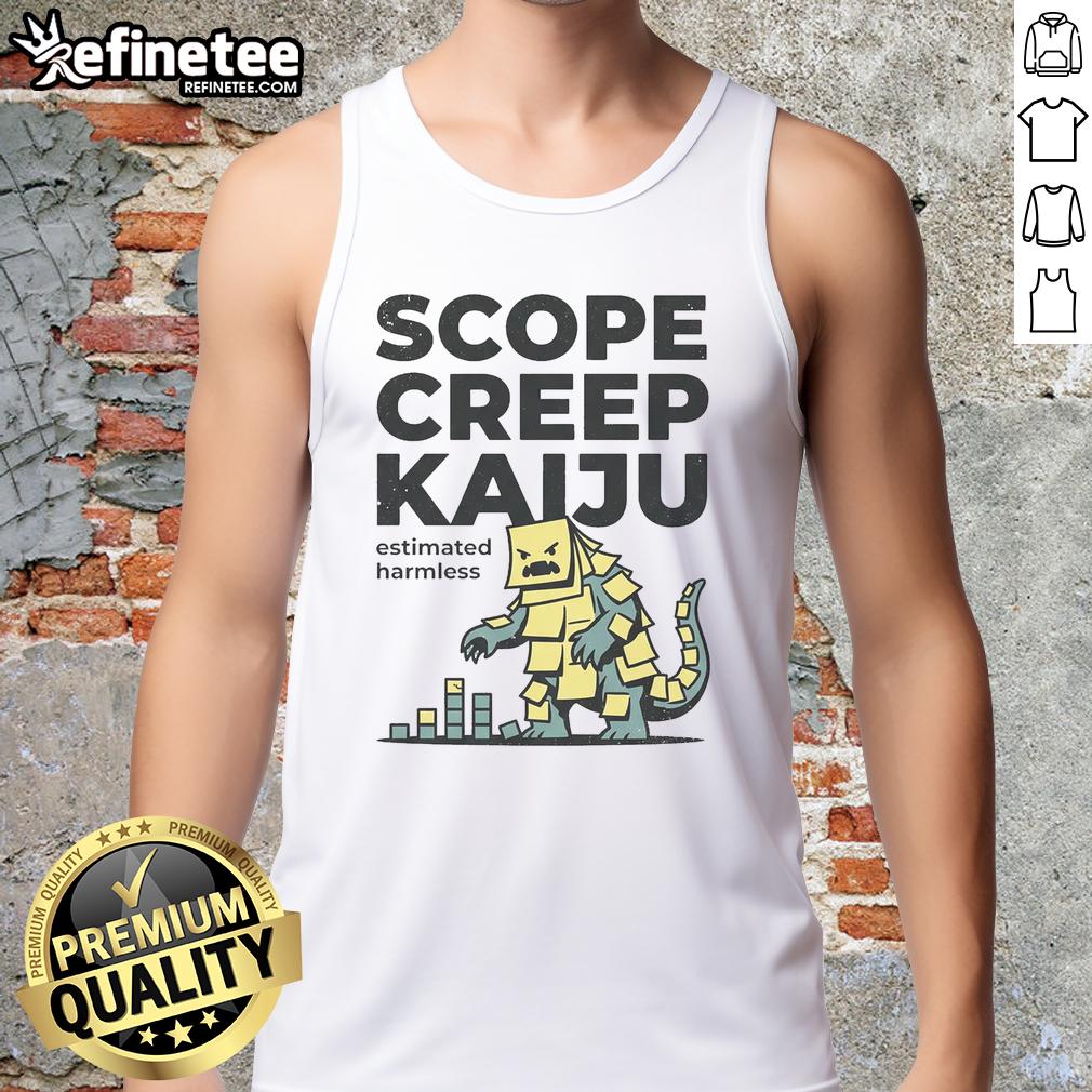 pretty-scope-creep-kaiju-estimated-harmless-tank-top Pretty Scope Creep Kaiju Estimated Harmless Tank Top featuring a colorful monster design and a comfortable fit.