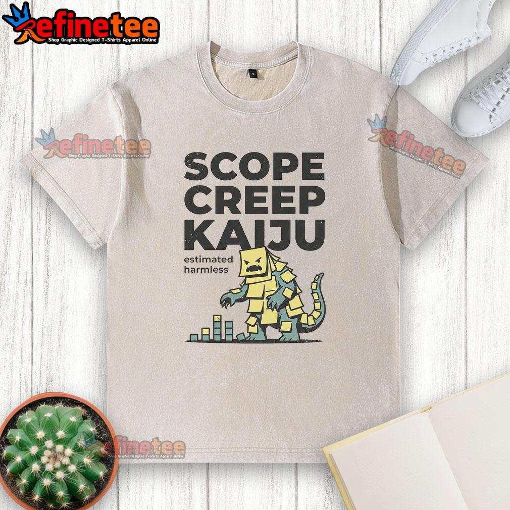 pretty-scope-creep-kaiju-estimated-harmless-washed-t-shirt Pretty Scope Creep Kaiju Estimated Harmless washed t-shirt featuring a colorful kaiju design on a soft fabric.