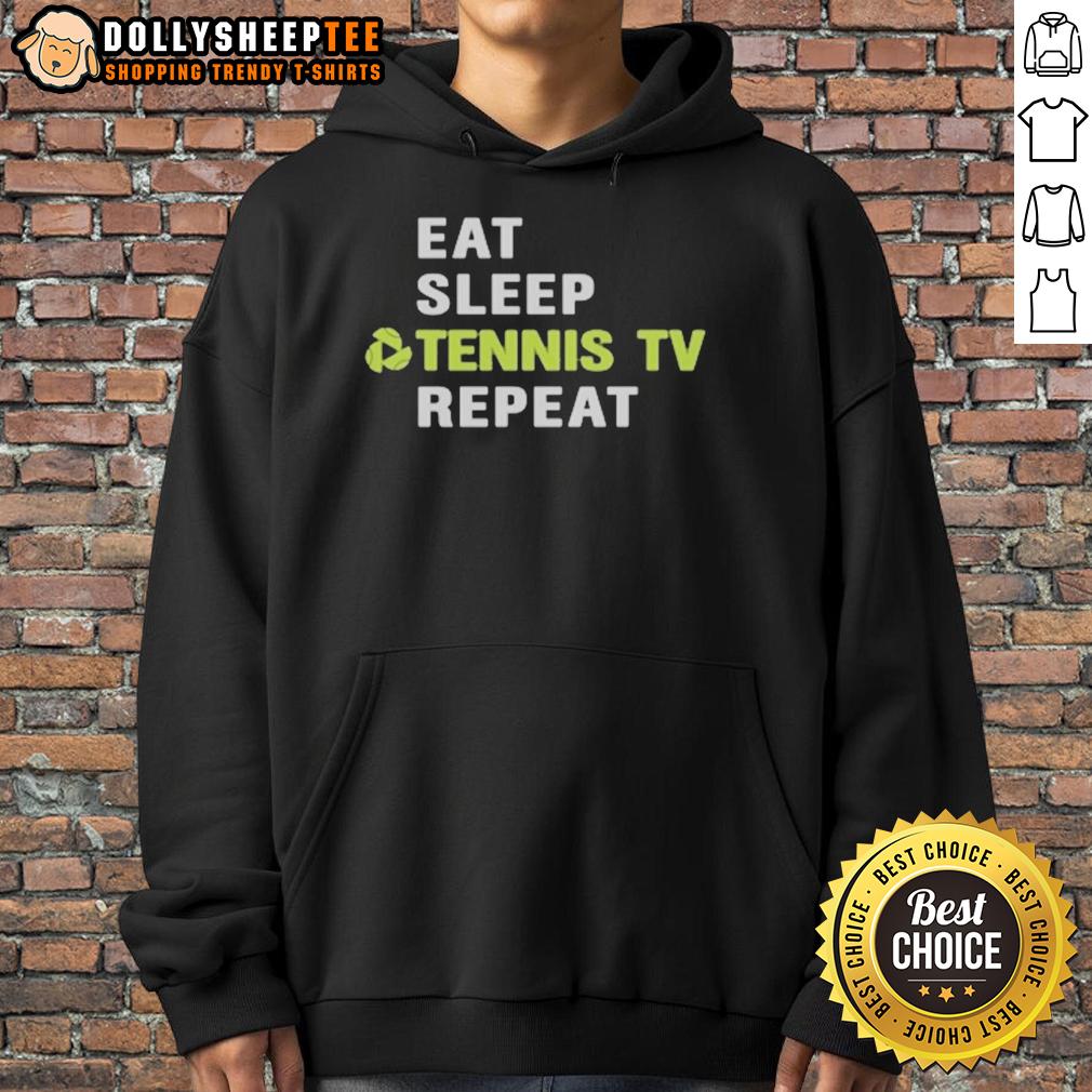 Pretty Sports Viewer Eat Sleep Tennis Tv Repeat Court Logo Hoodie Alt Text: Stylish hoodie featuring Eat Sleep Tennis TV Repeat logo, perfect for sports viewers and tennis enthusiasts.