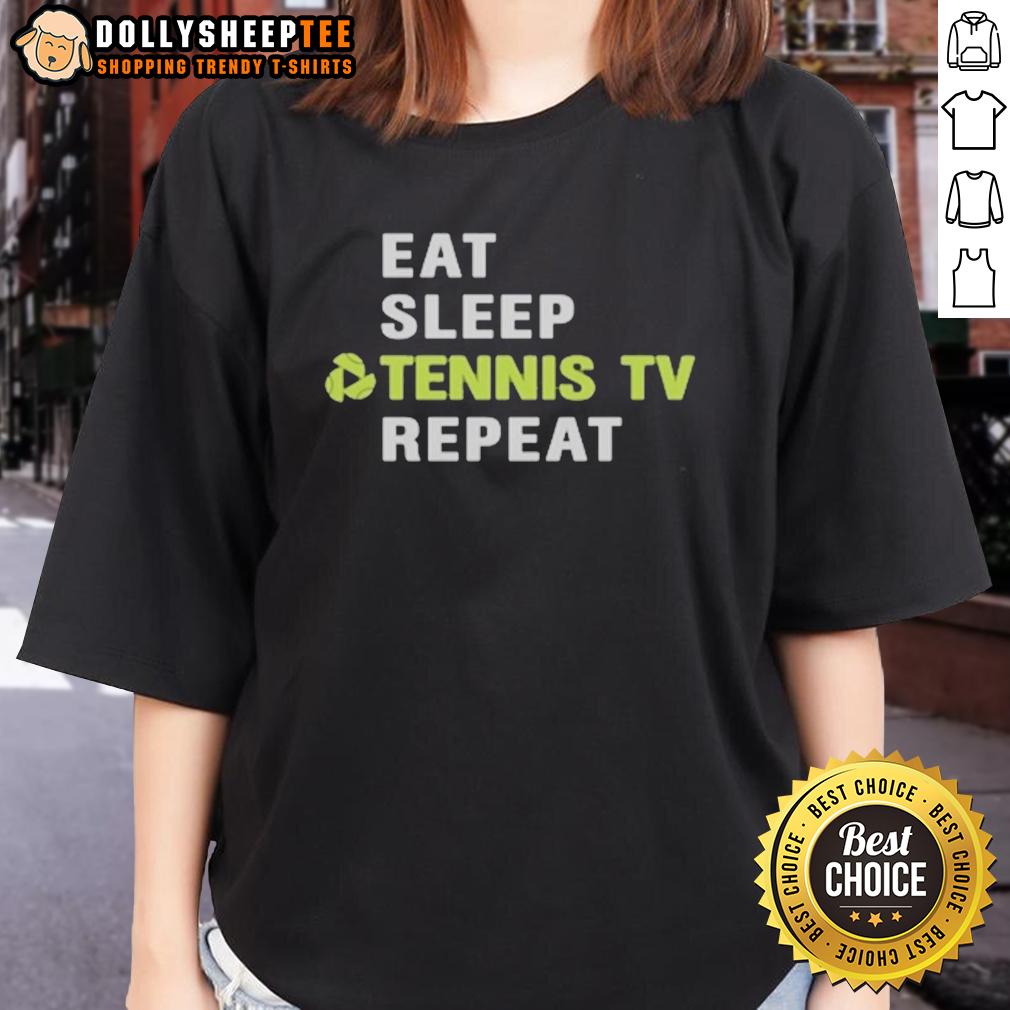 Pretty Sports Viewer Eat Sleep Tennis Tv Repeat Court Logo Ladies Tee Ladies tee featuring 'Eat Sleep Tennis TV Repeat' logo, perfect for sports viewers and tennis enthusiasts.