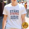 Pretty stars and stripes t-shirt featuring a scale of justice symbol, representing human rights and equality.