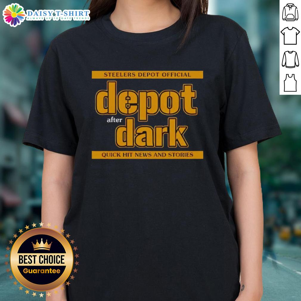 Pretty Steelers Depot Official Depot After Dark Ladies Tee Alt Text: Pretty Steelers Depot Official Depot After Dark Ladies Tee in black with stylish design for fans of the Pittsburgh Steelers.