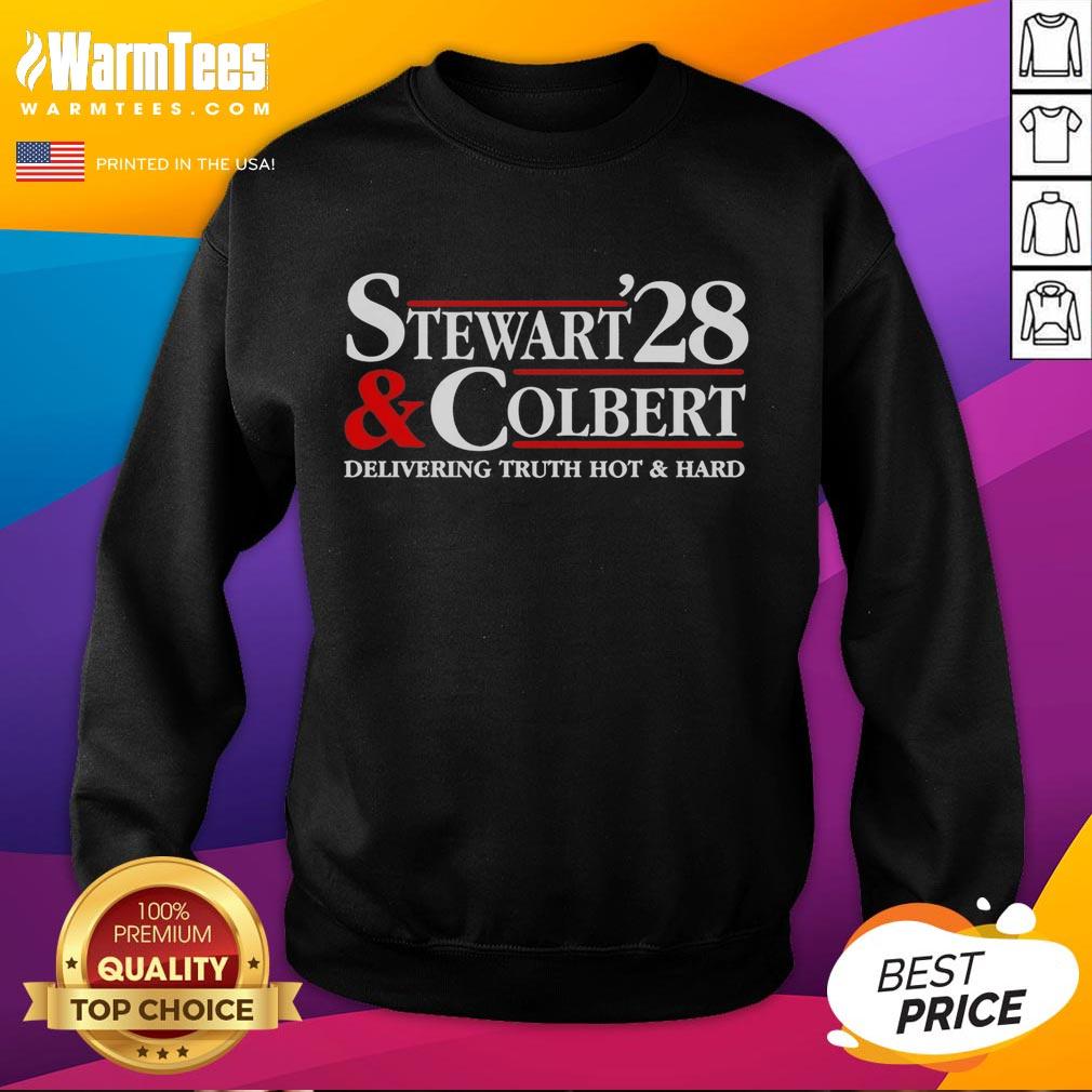 pretty-stewart-colbert-2028-delivering-truth-hot-and-hard-sweatshirt Alt Text: Pretty Stewart Colbert 2028 sweatshirt featuring 'Delivering Truth Hot and Hard' design, perfect for fans.