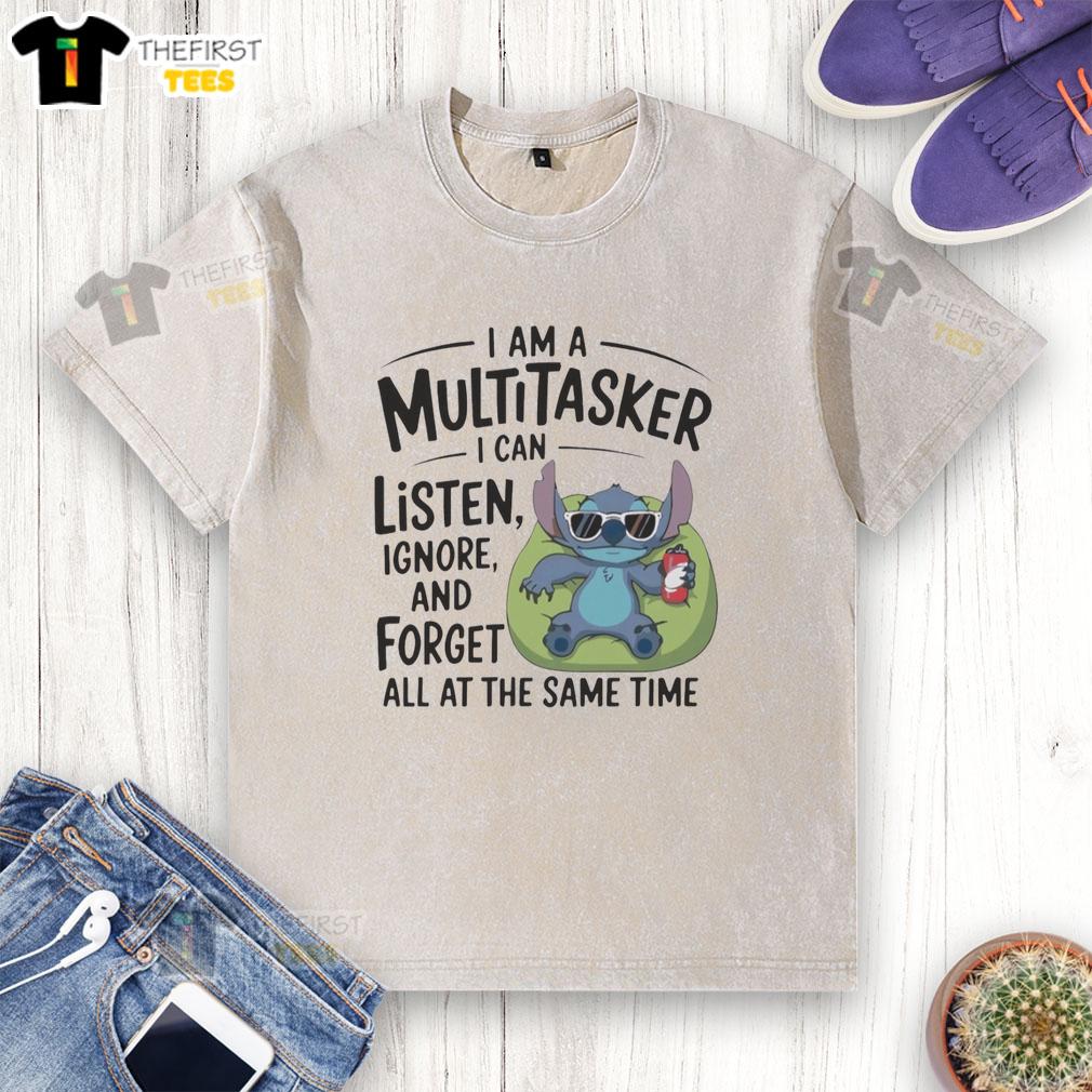 Washed t-shirt featuring 'I Am A Multitasker: I Can Listen, Ignore, and Forget All At The Same Time' design by Pretty Stitch.