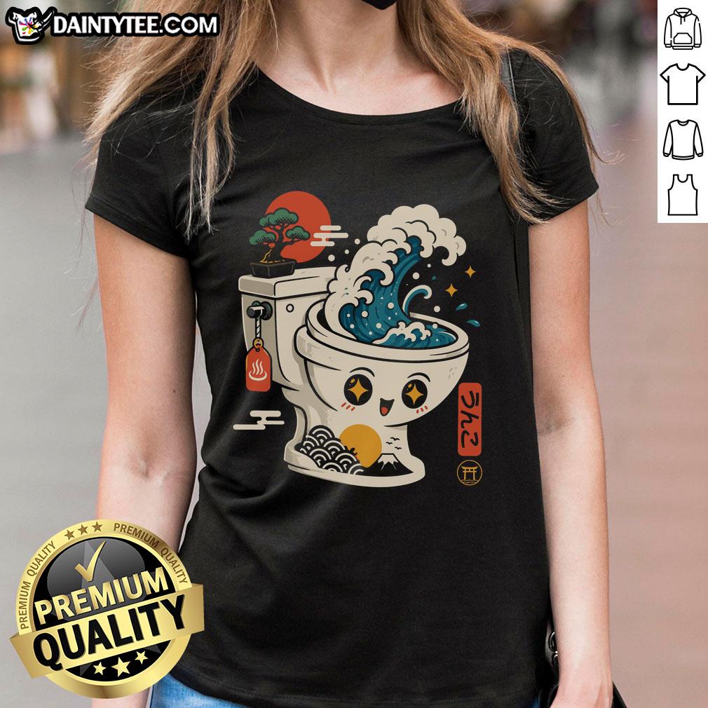 pretty-the-great-flush-wave-funny-toilet-spoof-ladies-tee Funny toilet spoof tee for ladies featuring 'Pretty The Great Flush Wave' design, perfect for humor-loving fans.