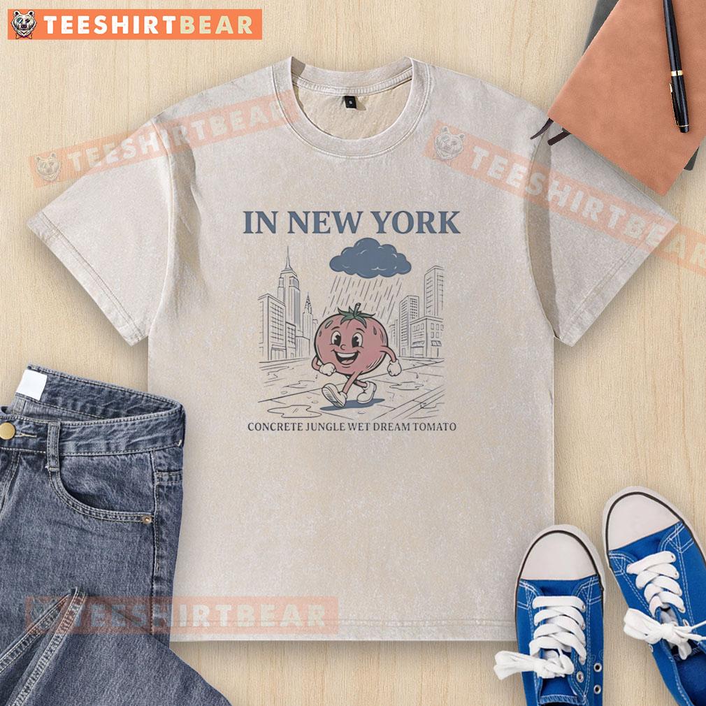 pretty-tomato-walking-in-the-rain-in-new-york-concrete-jungle-wet-dream-tomato-washed-t-shirt Pretty tomato walking in the rain in New York's concrete jungle, showcasing the Wet Dream tomato washed t-shirt.