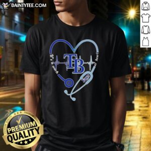 Awesome Tampa Bay Rays Stethoscope Heartbeat T-Shirt showcasing a heart design, perfect for baseball fans and healthcare workers.