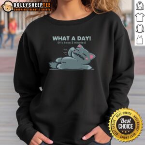 Alt Text: Funny sweatshirt featuring 'What a day it's been' design, perfect for casual wear and humor lovers.