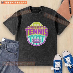 Alt Text: Premium NDHSAA Girls Tennis State Tournament 2026 washed t-shirt featuring vibrant colors and stylish design.