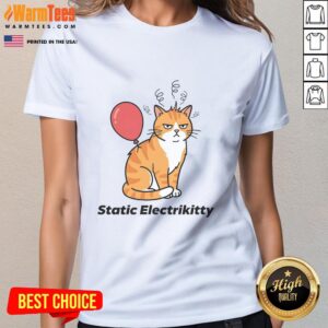 Pretty Static Electrikitty Ladies Tee featuring a vibrant cat graphic, perfect for casual wear and feline lovers.