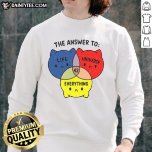Cute sweatshirt featuring 'The Answer to Everything 42' design, perfect for fans of pop culture and cozy style.