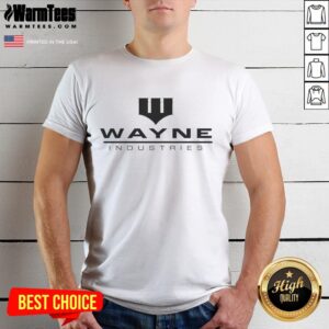 Alt Text: Official Batman Wayne Industries Logo T-Shirt featuring a bold logo on a classic black tee, perfect for fans.