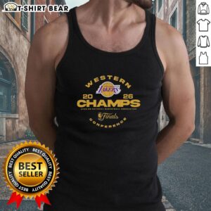 Los Angeles Lakers Western Conference Champions 2025-26 tank top featuring vibrant team colors and logo design.