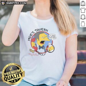Funny Moes Tavern The Simpsons ladies tee featuring iconic characters and humorous design perfect for fans.
