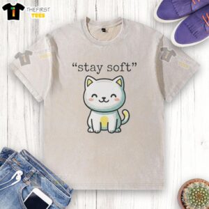 Good Cat Stay Soft washed t-shirt featuring a playful cat graphic, perfect for cat lovers and casual wear.