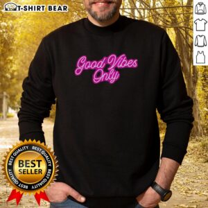 Pretty Good Vibes Only purple neon sweatshirt with bold text design, perfect for stylish casual wear.