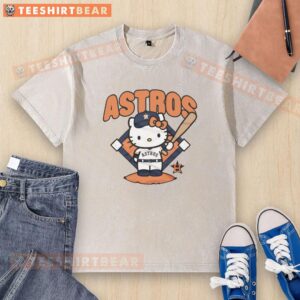 Alt Text: Cute Houston Astros Hello Kitty washed t-shirt featuring playful design, perfect for fans and casual wear.