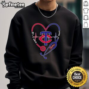 Alt Text: Official Minnesota Twins stethoscope heartbeat sweatshirt, showcasing a unique design for fans and medical professionals.