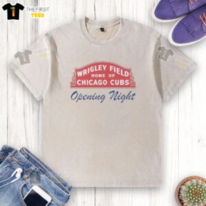 Vintage washed t-shirt featuring Wrigley Field, home of the Chicago Cubs, perfect for Opening Night fans.