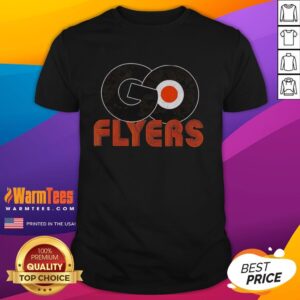 Nice Philadelphia Flyers Ice Hockey 'Let's Go Flyers' logo T-shirt featuring team colors and design for fans.