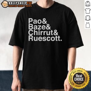 Nice Pao and Baze, Chirrut, and Ruescott T-shirt featuring vibrant graphics for Star Wars fans.