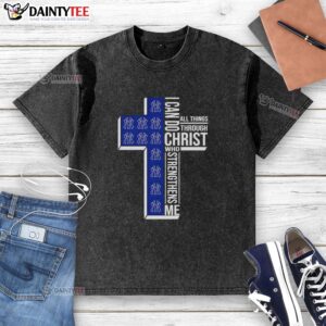 Pretty New York Yankees I Can Do All Things Through Christ T-Shirt featuring a cross design and vibrant team colors.