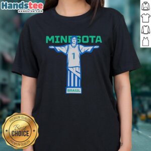 Nice Minnesota Basketball Anthony Edwards Christ the Redeemer Brasil ladies tee featuring vibrant design and team spirit.