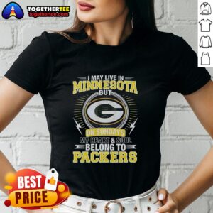 Green Bay Packers ladies tee featuring 'My heart and soul belong to Packers' design, perfect for NFL fans.