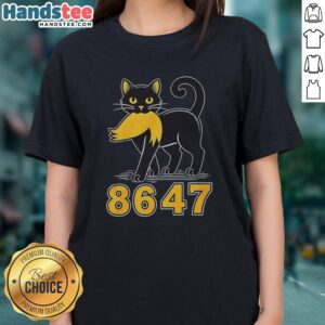 Cute black cat graphic on an anti-Trump ladies tee, perfect for expressing your views in style.