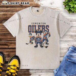 Nice Edmonton Oilers Disney Team ice hockey washed t-shirt featuring vibrant graphics and a comfortable fit.