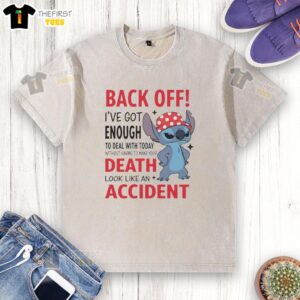 Washed T-shirt with 'Pretty Back Off I've Enough To Deal With Today' text, perfect for casual, humorous fashion statements.