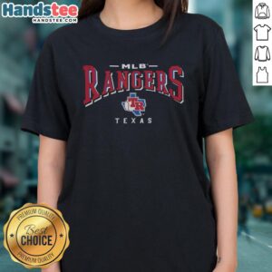 Vintage Texas Rangers royal logo ladies tee showcasing a stylish design for fans of the MLB team.