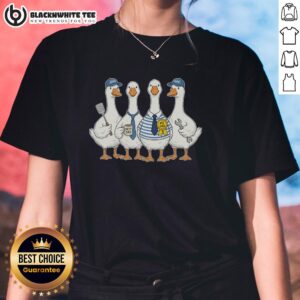 Good Funny Father's Day Goose Group Ladies Tee featuring playful geese design, perfect for celebrating dads with humor.