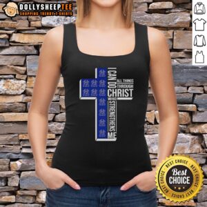 Good New York Yankees tank top featuring 'I Can Do All Things Through Christ Who Strengthens Me' with a cross design.