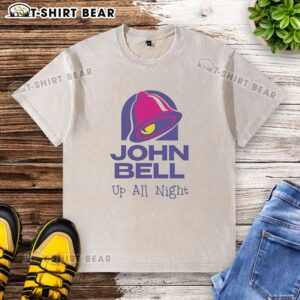 Official John Bell Up All Night Vintage Washed T-Shirt featuring a classic design and soft fabric for a retro look.