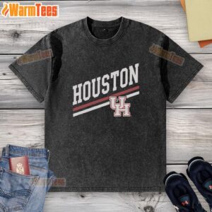 Premium Houston Sideline Red Washed T-Shirt displayed on a hanger, showcasing its stylish design and vibrant color.
