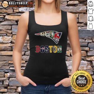 Collage logo tank top featuring Hot New England Patriots NFL and Boston sports teams for fans and casual wear.