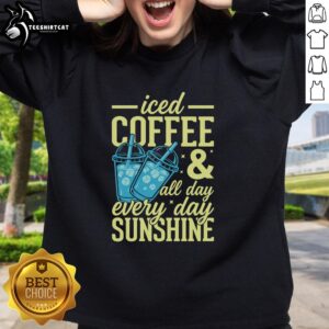 Cozy sweatshirt featuring 'Good Iced Coffee and Sunshine' design, perfect for summer vibes and casual outings.